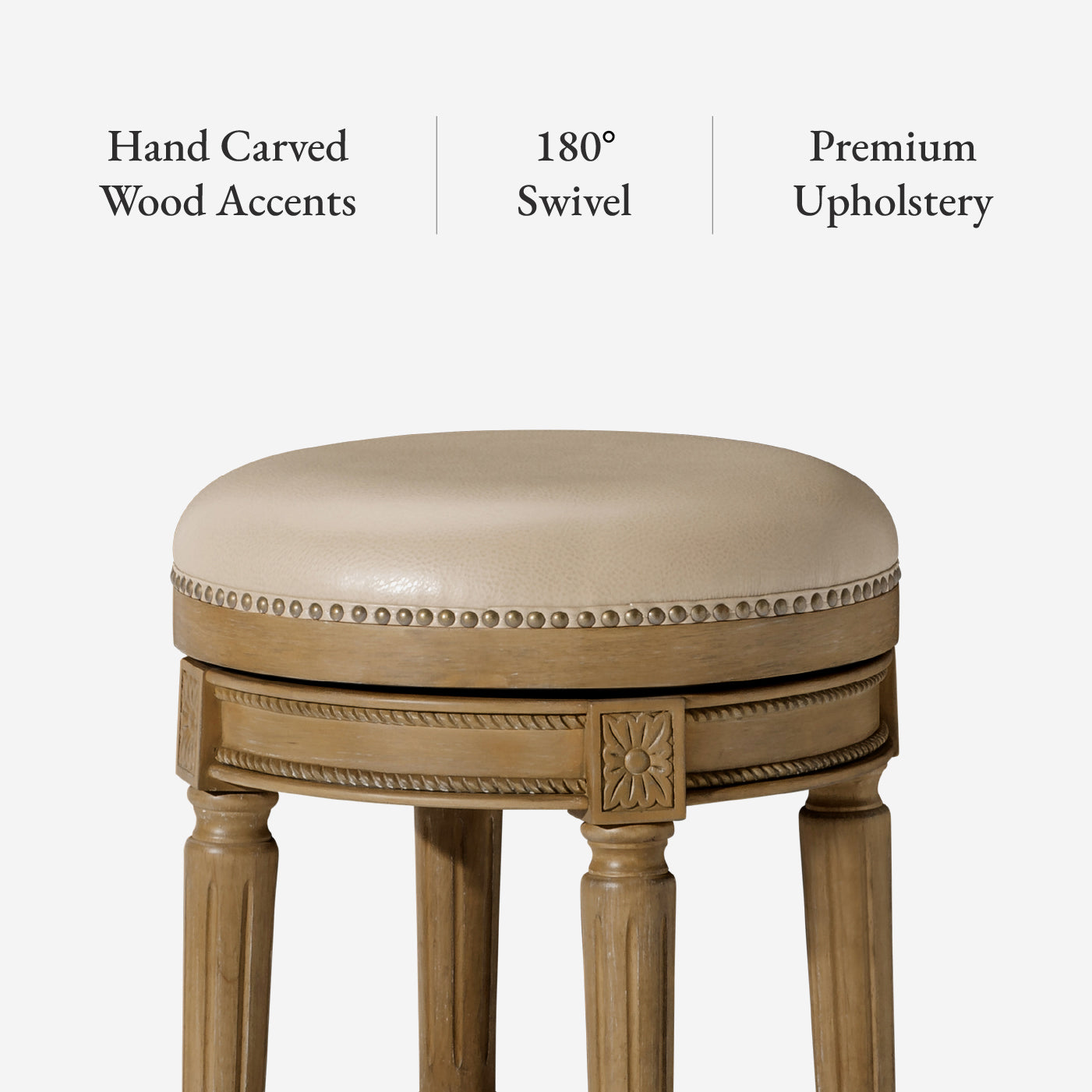 26" Pullman Backless Counter Stool In Weathered Oak Finish With Avanti Bone Vegan Leather in Maven Lane by Maven Lane