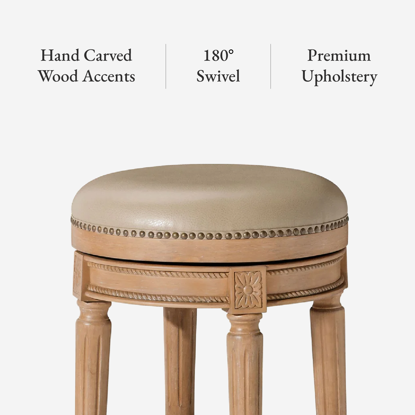 Pullman Backless Swivel Counter Height Kitchen Stool - Weathered Oak Finish with Avanti Bone Vegan Leather in Stools by Maven Lane