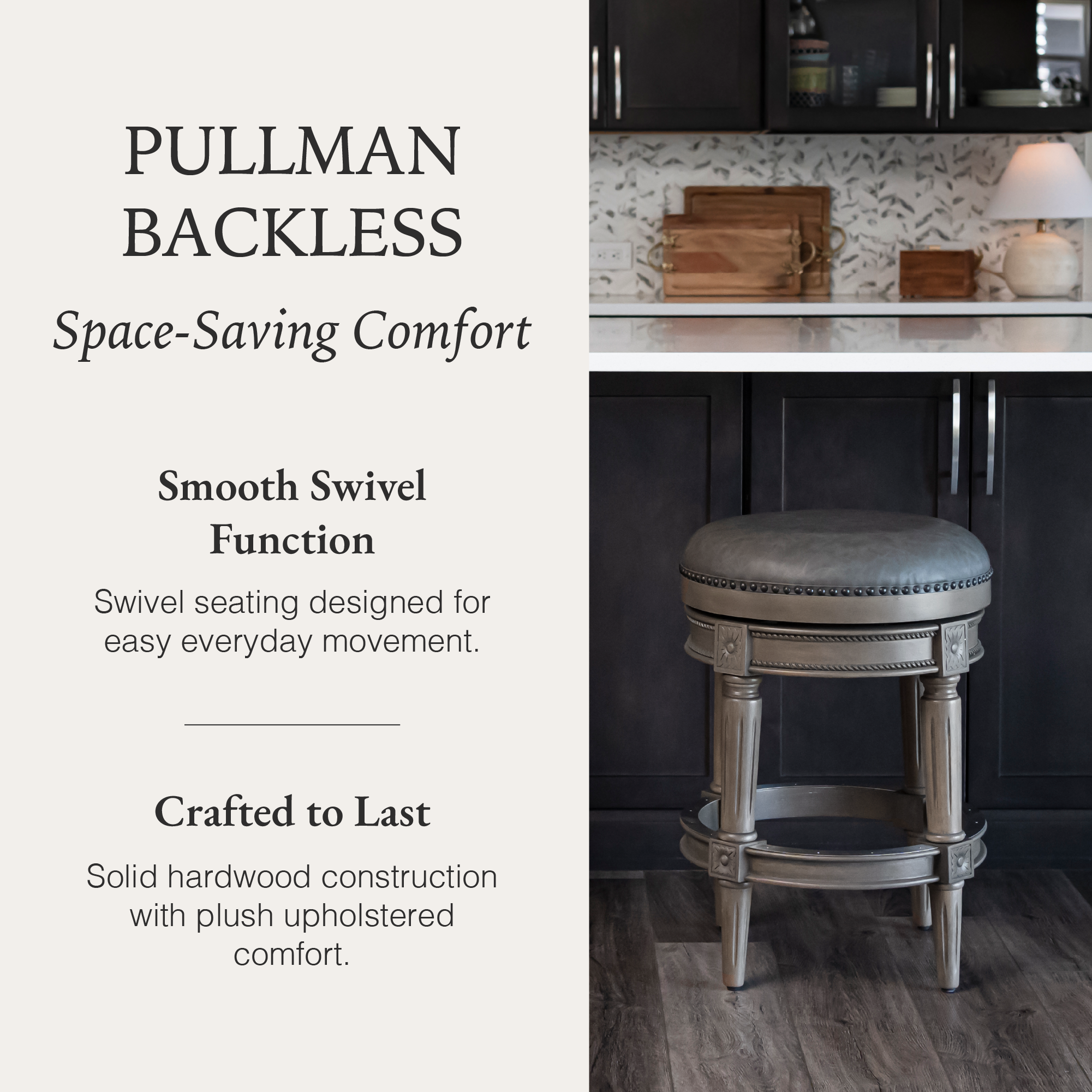 Pullman Backless Counter Stool in Grey Finish with Grey Faux Leather in Stools by Maven Lane