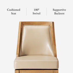 Vienna Swivel Bar Stool in Light Brown Finish with Beige Faux Leather in Stools by Maven Lane
