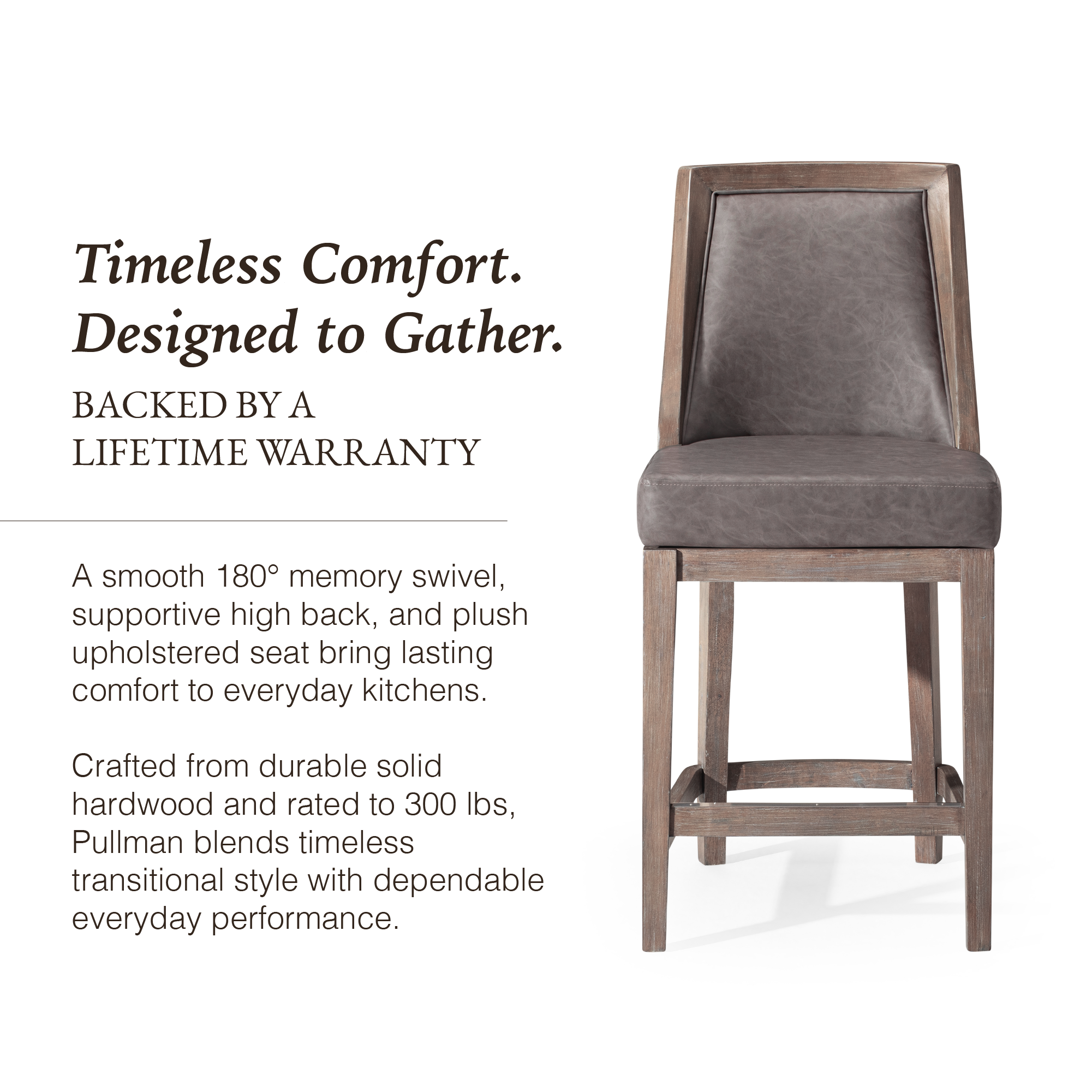 Vienna Swivel Counter Stool in Grey Finish with Grey Faux Leather in Stools by Maven Lane