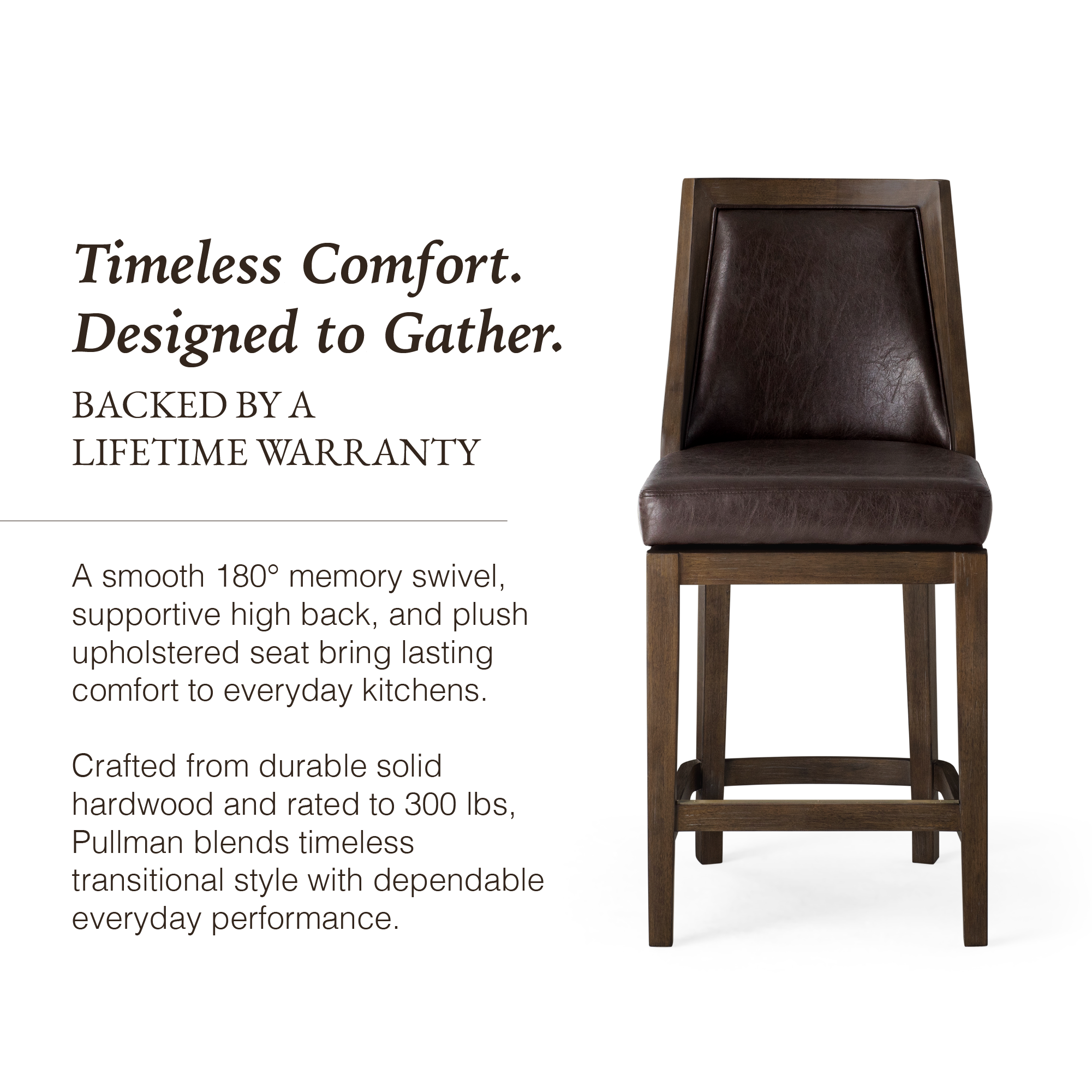 Vienna Swivel Counter Stool in Brown Finish with Brown Faux Leather in Stools by Maven Lane