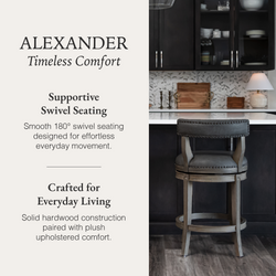Alexander Counter Stool in Grey Finish with Grey Faux Leather Upholstery in Stools by Maven Lane