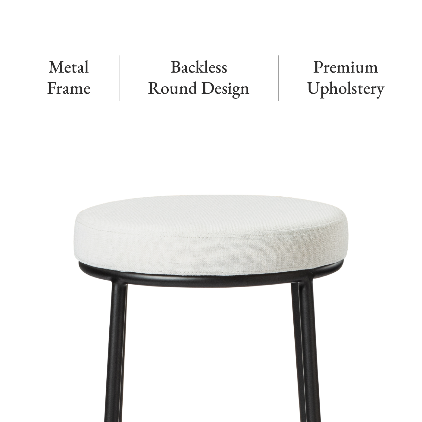Stella Bar Stool In Matte Black Finish With Snow White Fabric Upholstery