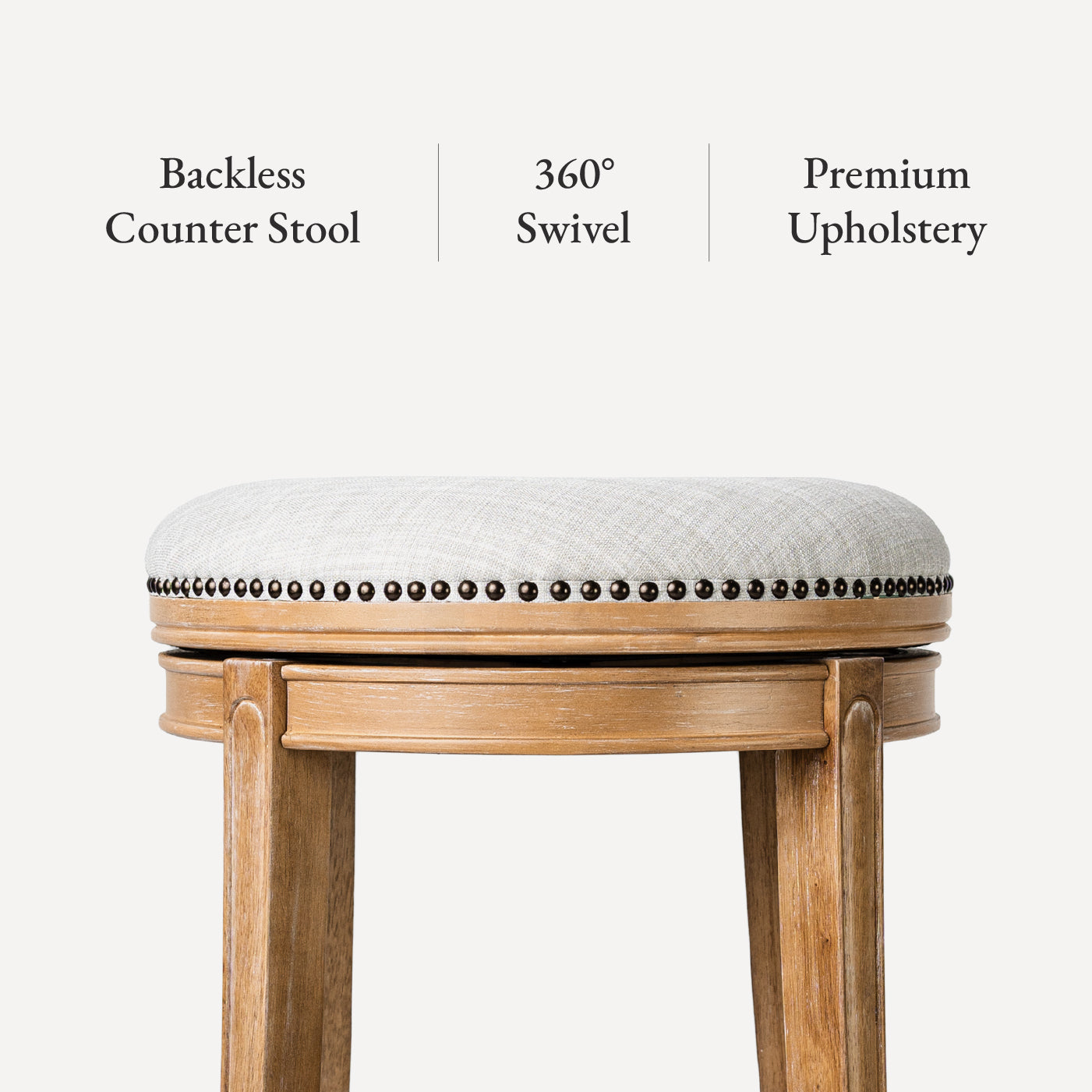 26" Alexander Backless Counter Stool in Weathered Oak Finish with Sand Color Fabric Upholstery in Stools by Maven Lane
