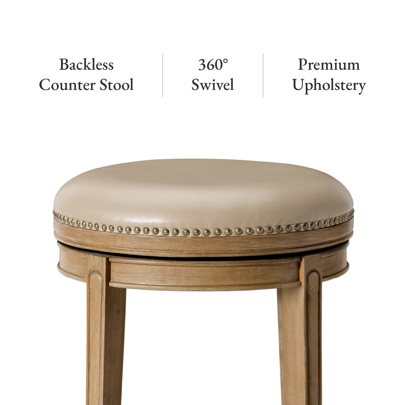 26" Alexander Backless Counter Stool in Brown Finish with Beige Faux Leather Upholstery in Stools by Maven Lane