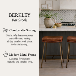 Berkley Counter Height Saddle Stool – Brown Faux Leather & Aged Gold in Maven Lane by Maven Lane