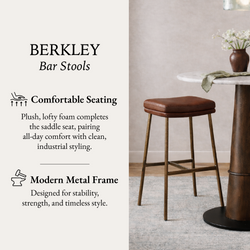 Berkley Bar Height Saddle Stool – Brown Faux Leather & Aged Gold in Maven Lane by Maven Lane