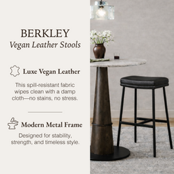 Berkley Bar Height Saddle Stool – Charcoal Faux Leather & Matte Black in Maven Lane by Maven Lane