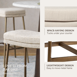 Berkley Bar Height Saddle Stool – Beige Fabric & Aged Gold in Maven Lane by Maven Lane