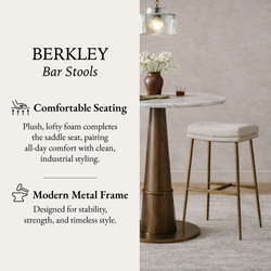Berkley Bar Height Saddle Stool – Beige Fabric & Aged Gold in Maven Lane by Maven Lane