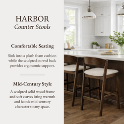 Harbor Counter Stool in Aged Brown with Light Beige Fabric Upholstery in Maven Lane by Maven Lane
