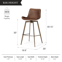 Victor Bar Stool in Aged Gold Finish with Brown Faux Leather in Stools by Maven Lane