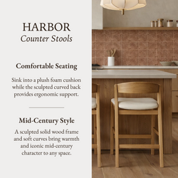 Harbor Counter Stool in Aged Natural with Light Beige Fabric Upholstery in Maven Lane by Maven Lane
