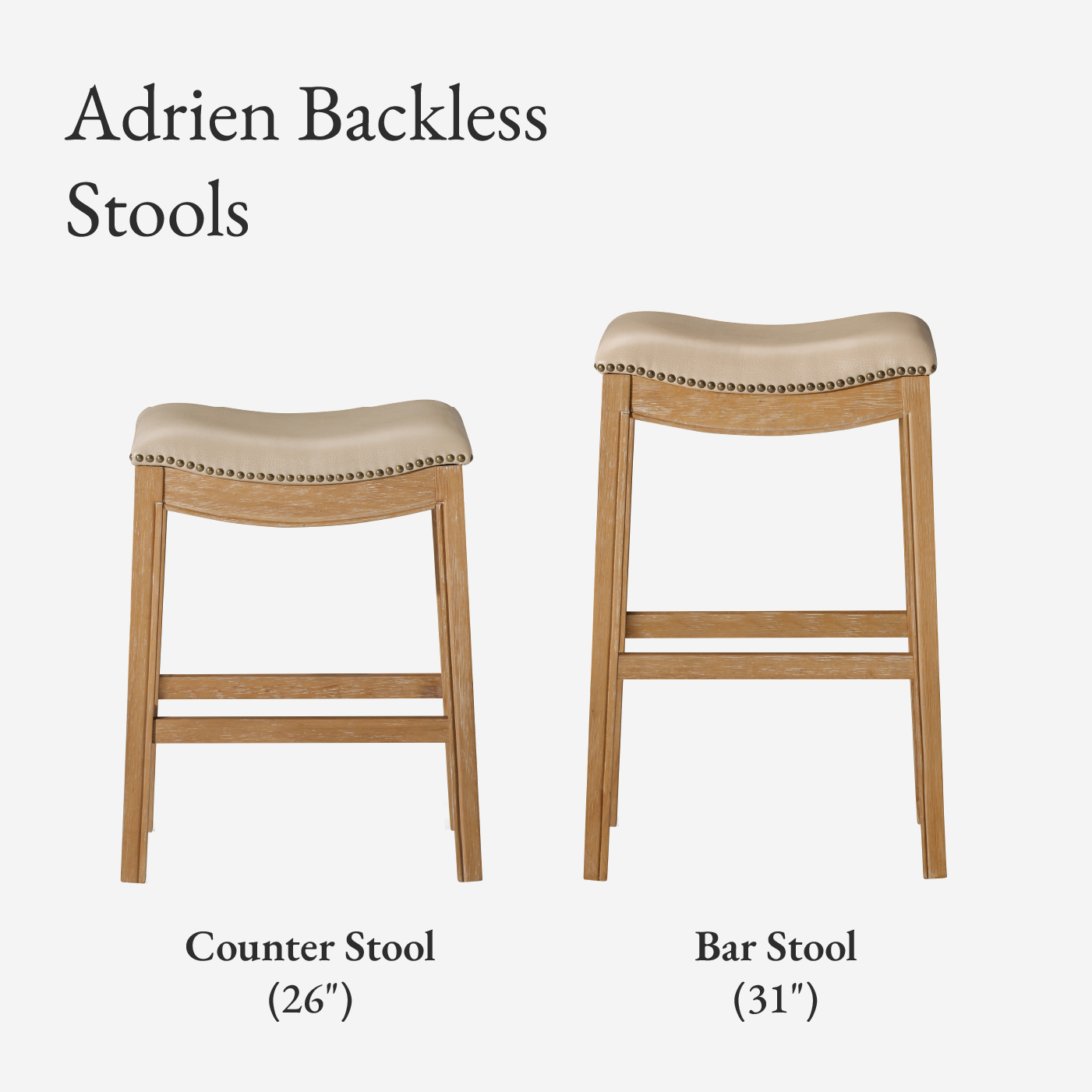 26" Adrien saddle counter height kitchen stool - weathered oak finish with avanti bone vegan leather in Stools by Maven Lane