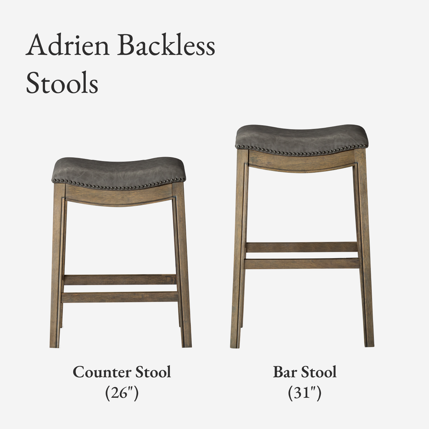 26" Adrien Saddle Counter Stool in Grey Finish with Grey Faux Leather (Set of 3) in Stools by Maven Lane