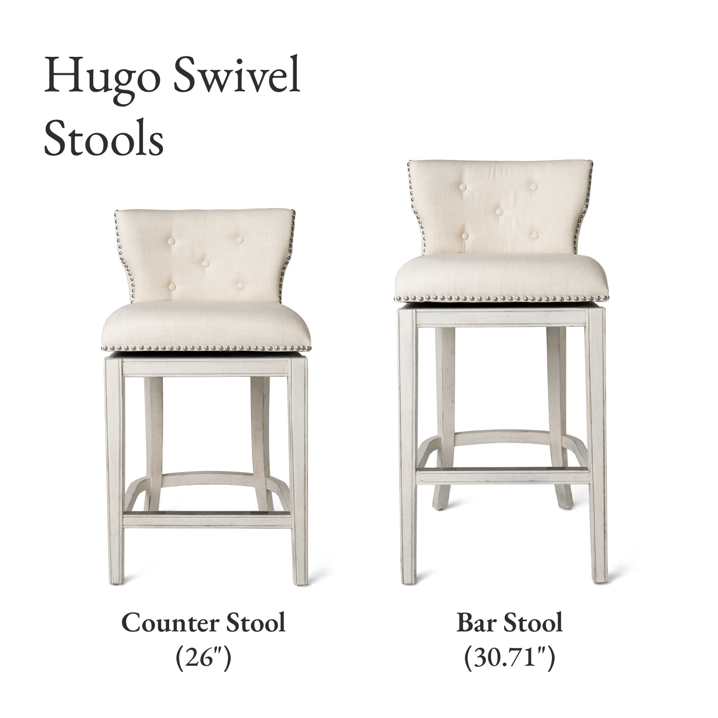 26" Hugo Counter Stool in Cream Finish and Cream Fabric Upholstery in Maven Lane by Maven Lane