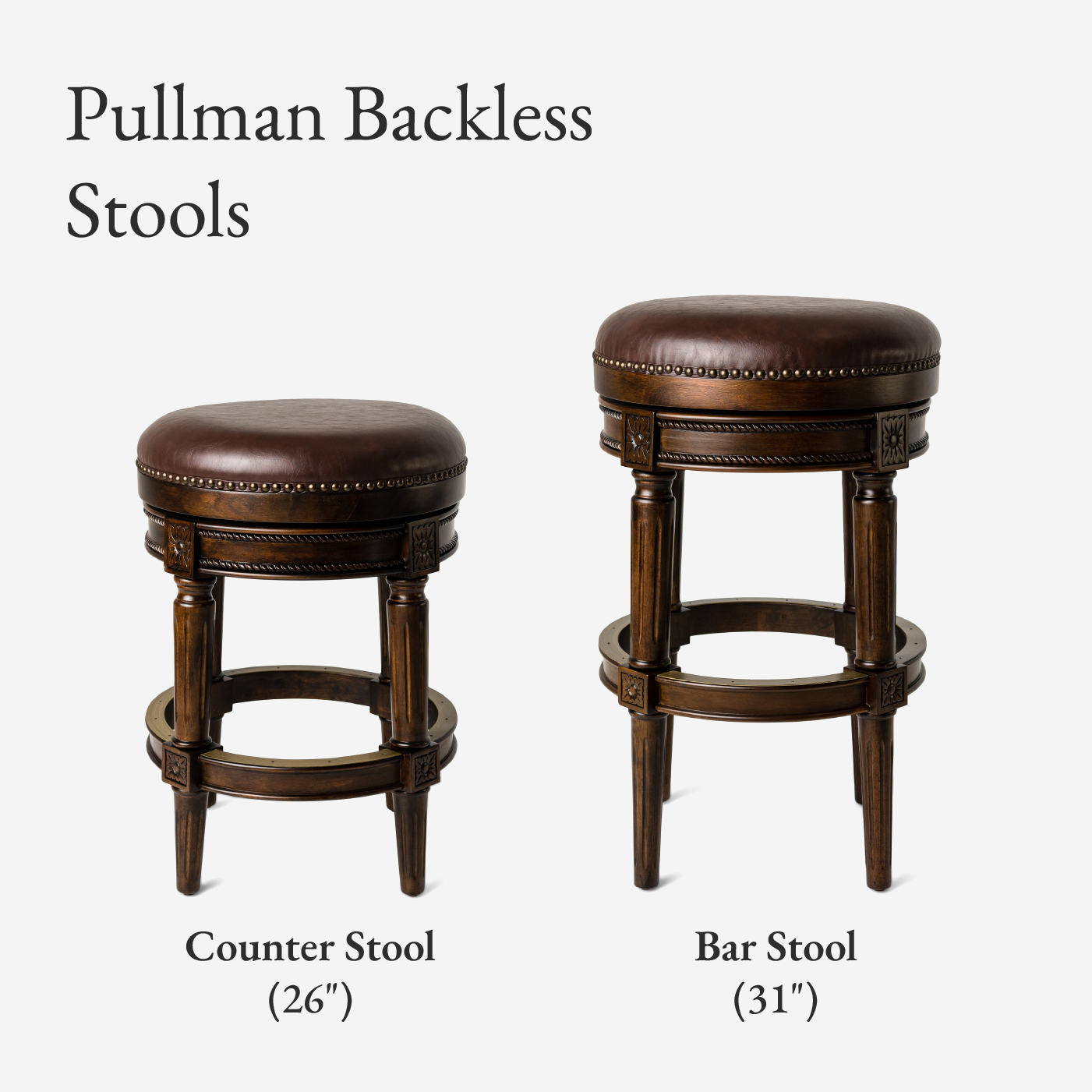 27" Pullman backless swivel counter height kitchen stool - dark walnut finish w/ vintage brown vegan leather in Stools by Maven Lane