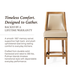 Vienna Swivel Counter Stool in Light Brown Finish with Beige Faux Leather in Stools by Maven Lane