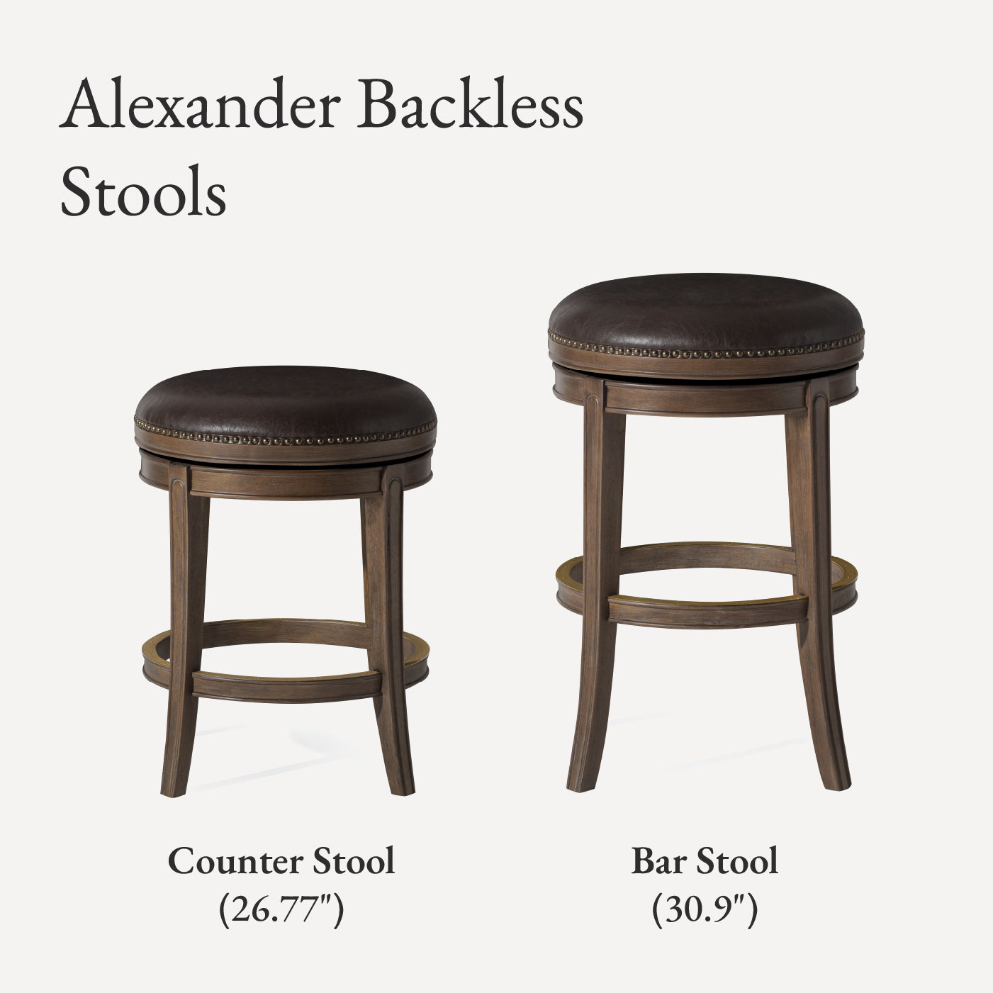 Alexander Backless Bar Stool in Brown Finish with Brown Faux Leather Upholstery in Stools by Maven Lane