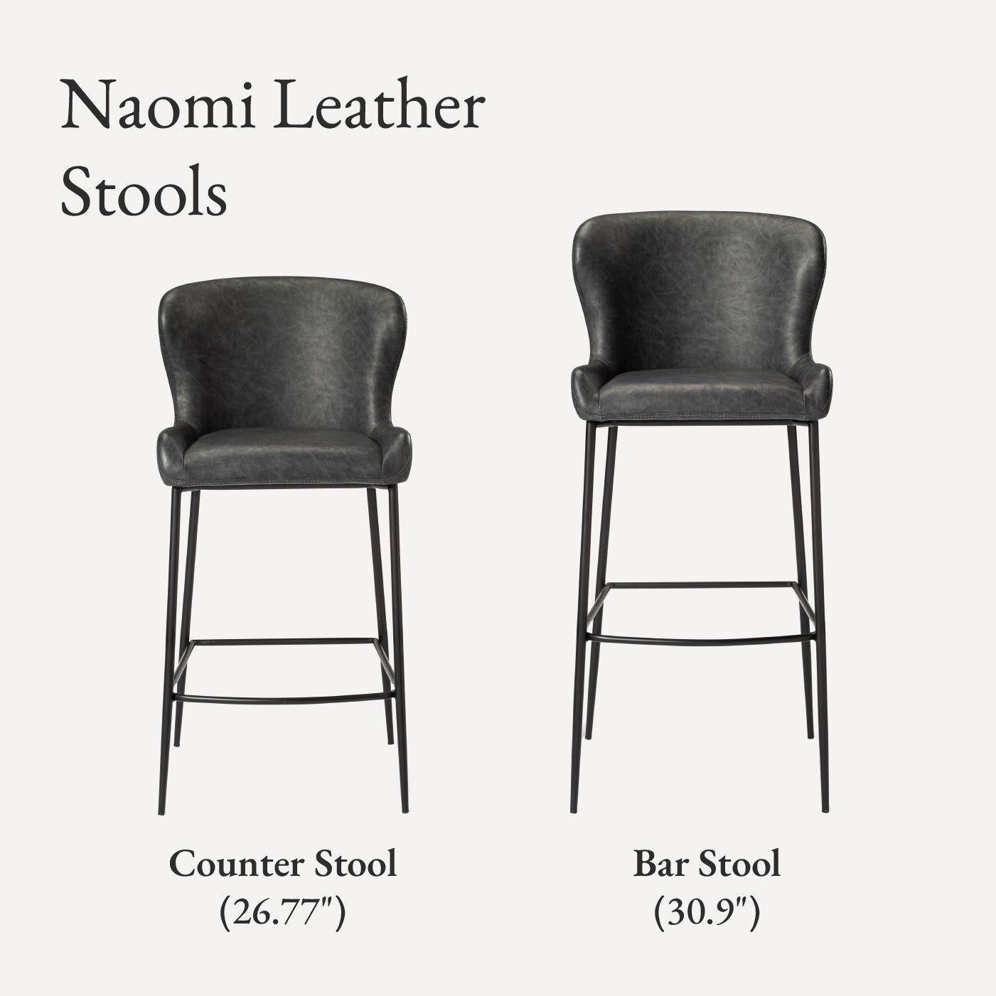 Naomi Counter Height Kitchen Stool - Matte Black with Charcoal Vegan Leather in Stools by Maven Lane
