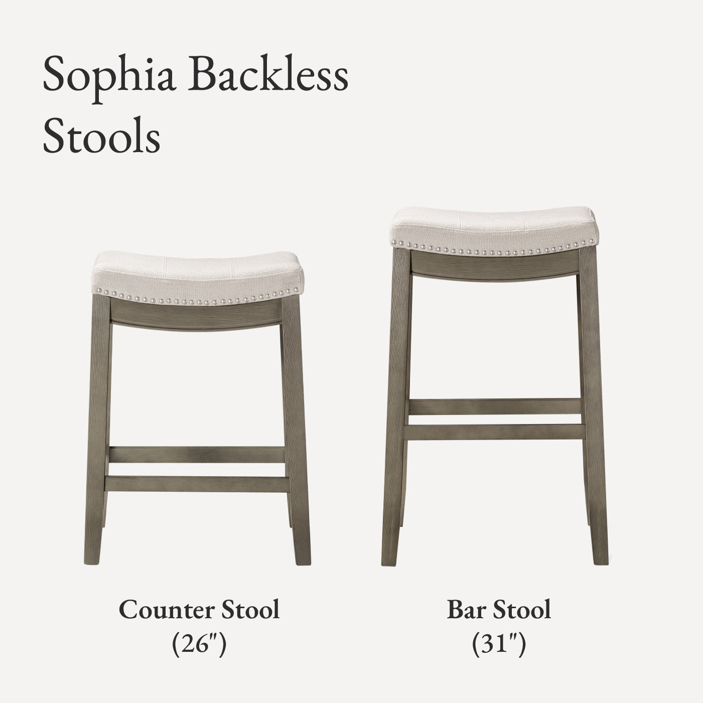 Sophia Saddle Backless Counter Height Kitchen Stool - Aged Grey Finish with Dove Grey Fabric in Stools by Maven Lane