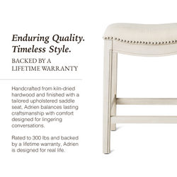 Adrien Saddle Counter Stool in Cream Finish and Cream Fabric in Stools by Maven Lane