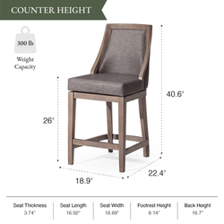 Vienna Swivel Counter Stool in Grey Finish with Grey Faux Leather in Stools by Maven Lane