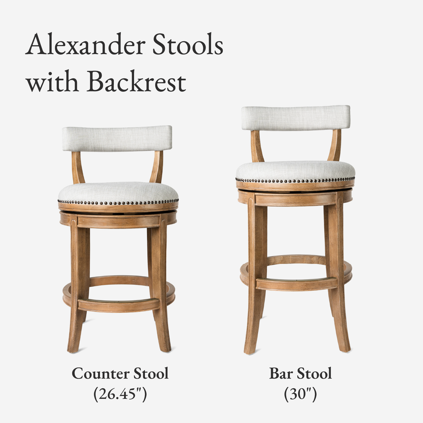 Alexander Counter Stool in Weathered Oak Finish with Sand Color Fabric Upholstery in Stools by Maven Lane