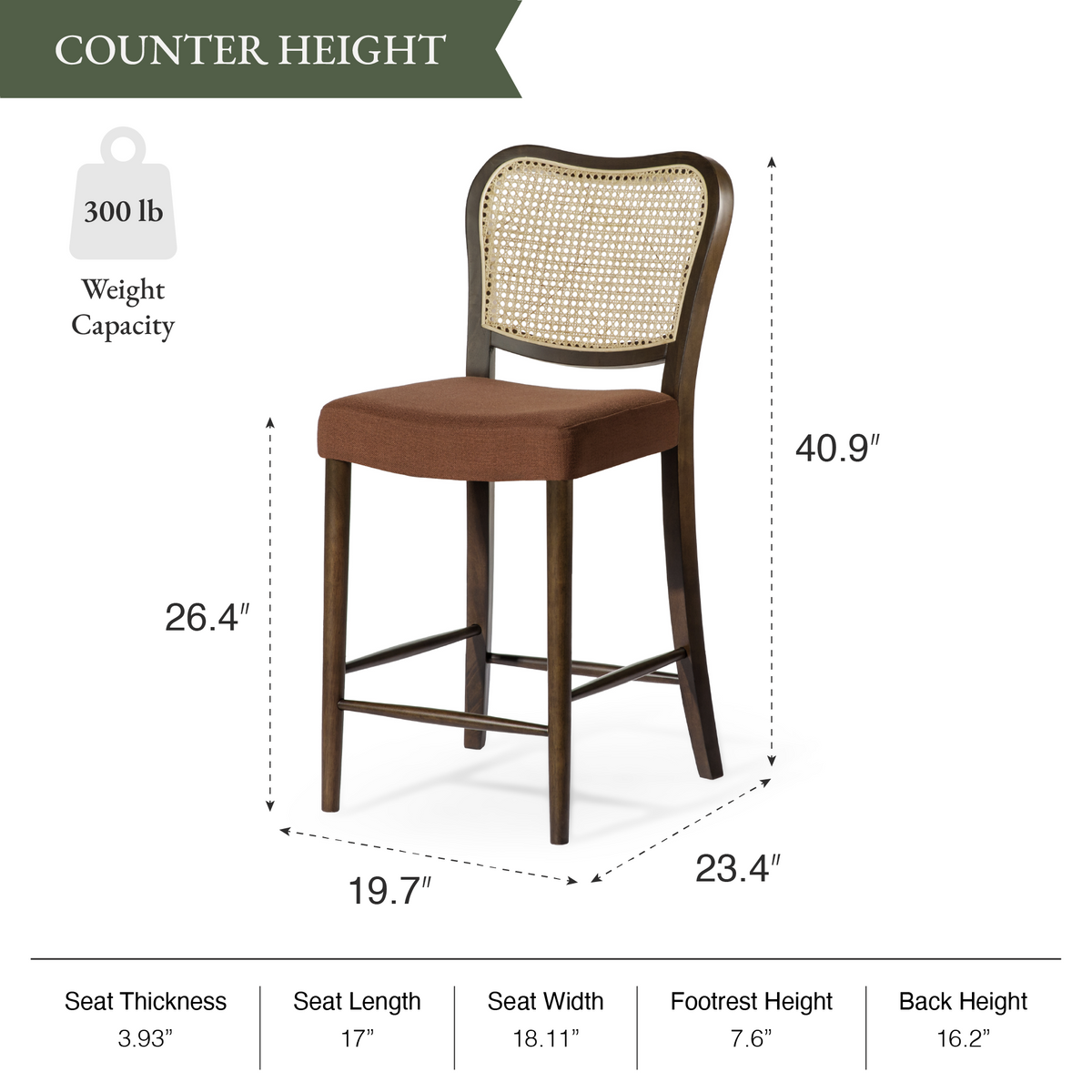 Vera Counter Stool in Brown Finish and Brown Fabric Upholstery in Stools by Maven Lane