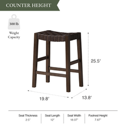 Emerson Counter Stool In Brown Finish & Brown Woven Leather Seat in Stools by Maven Lane