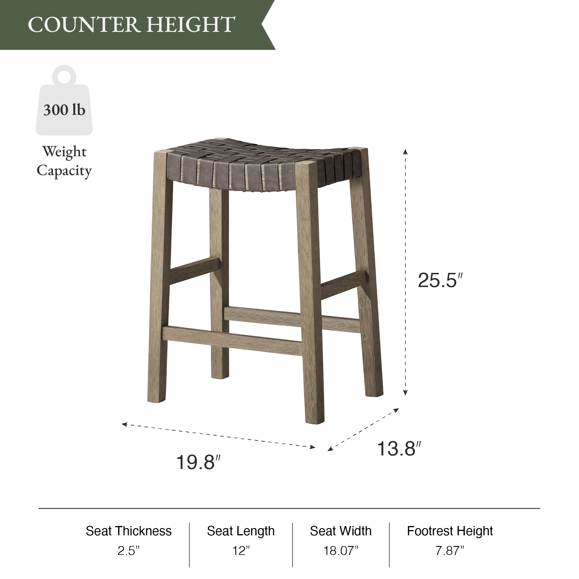 Emerson Counter Stool In Grey Finish & Grey Woven Leather Seat in Stools by Maven Lane