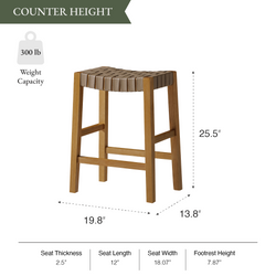 Emerson Counter Stool In Natural Finish & Beige Woven Leather Seat in Stools by Maven Lane