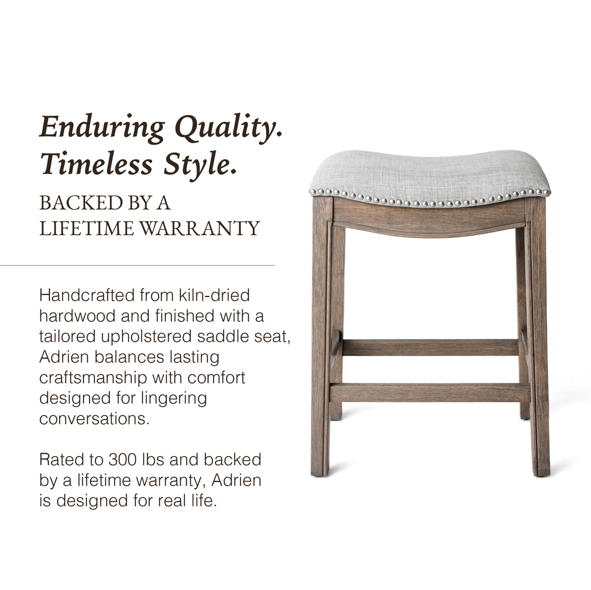 Adrien Saddle Counter Stool in Grey Finish with Grey Fabric in Stools by Maven Lane