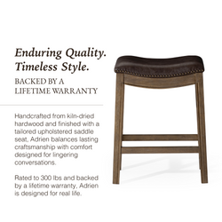 Adrien Saddle Counter Stool in Brown Finish with Dark Brown Faux Leather in Stools by Maven Lane