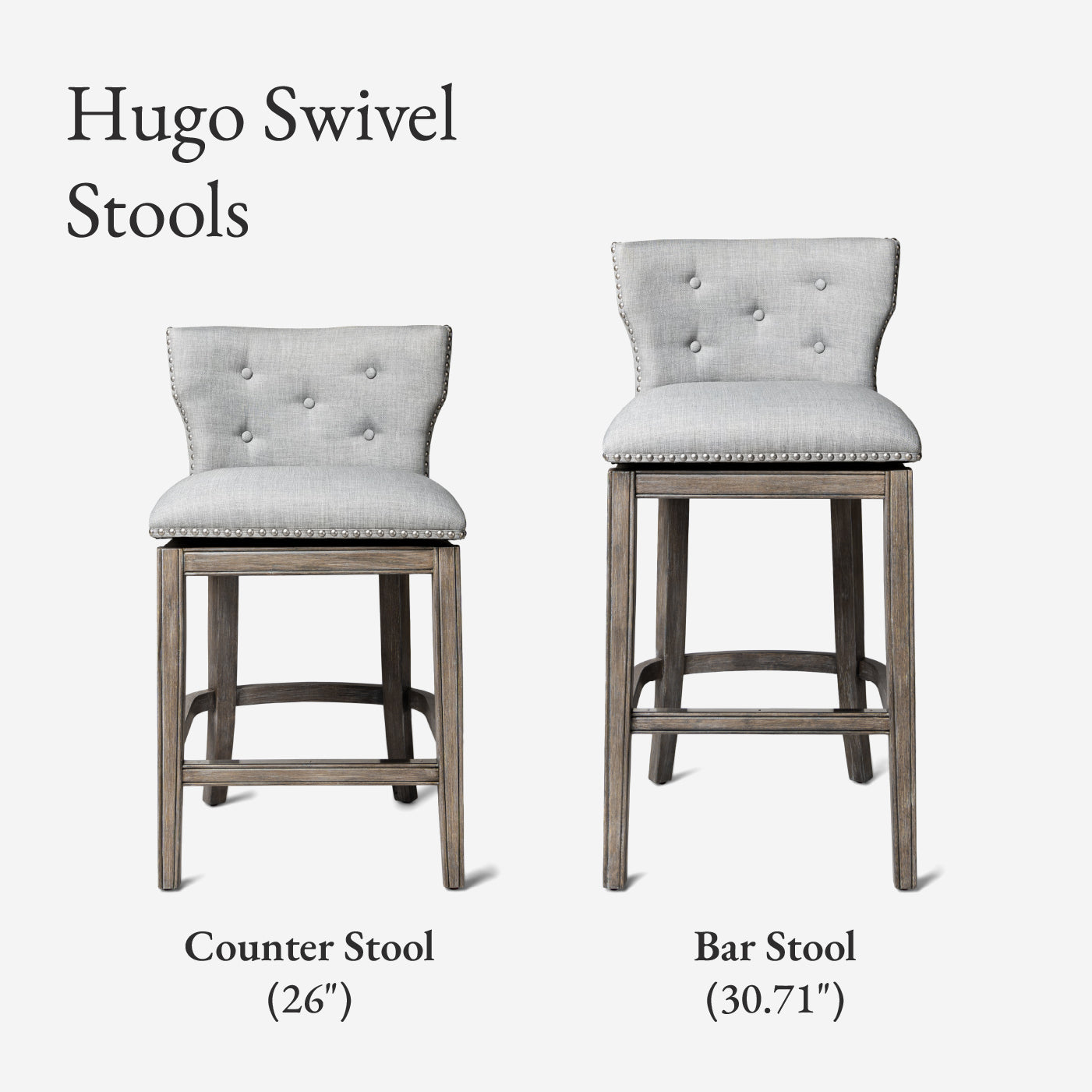 26" Hugo Counter Stool in Grey Finish with Grey Fabric Upholstery in Maven Lane by Maven Lane