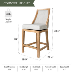 Vienna Swivel Counter Stool in Light Brown Finish with Natural Fabric in Stools by Maven Lane