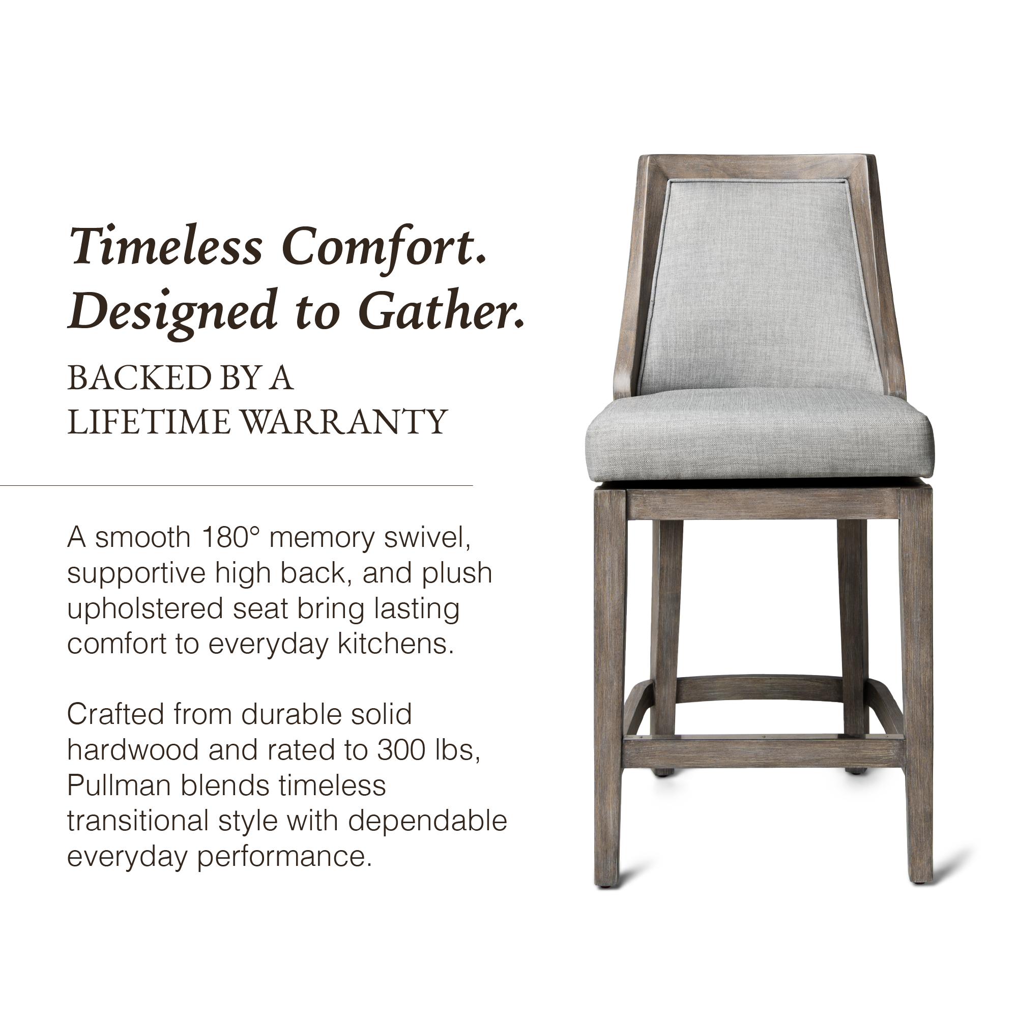Vienna Swivel Counter Stool in Grey Finish with Grey Fabric in Stools by Maven Lane