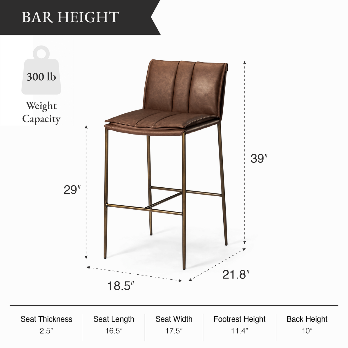 Gerard Bar Stool in Aged Gold Finish with Brown Faux Leather in Stools by Maven Lane