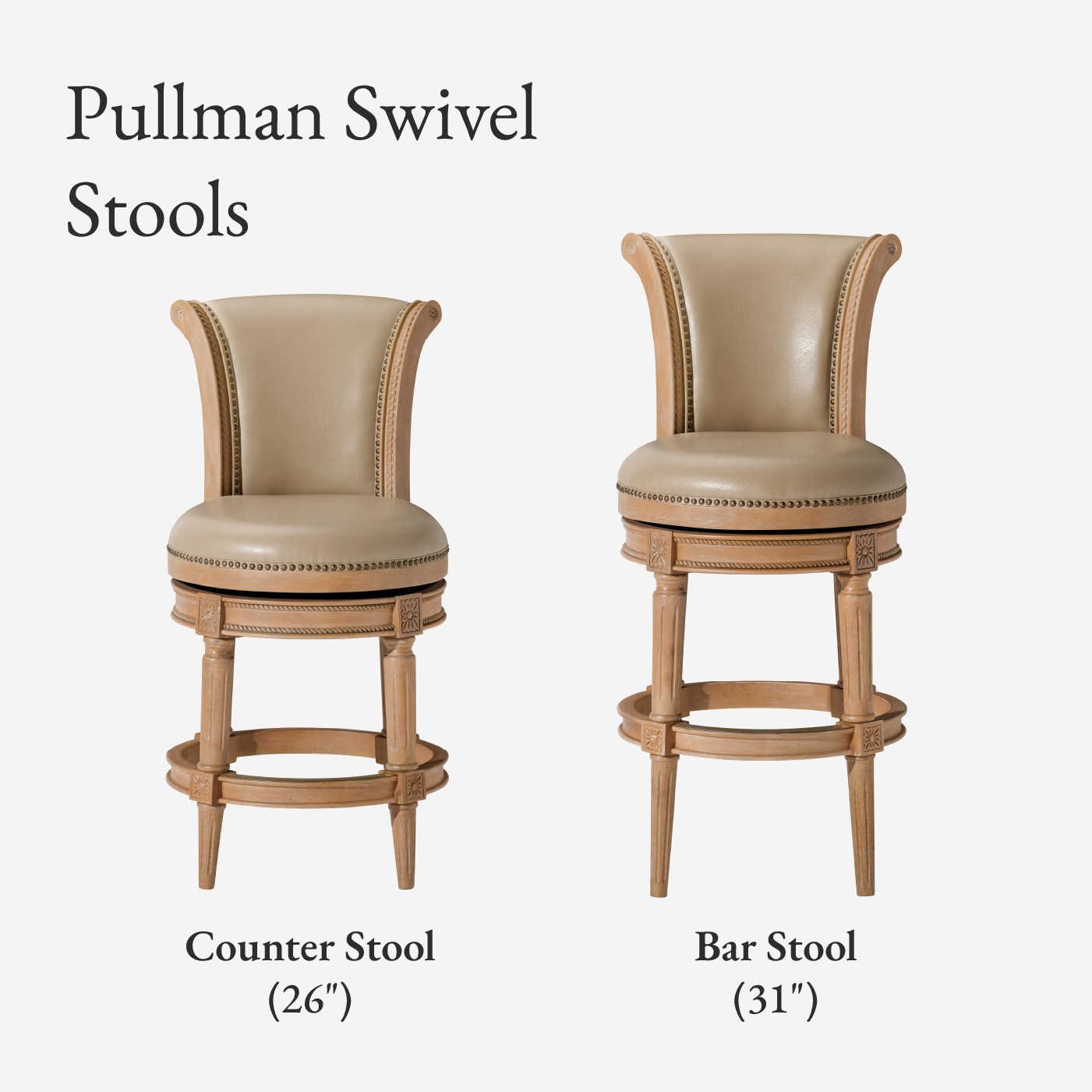 31" Pullman Bar Stool in Weathered Oak Finish with Avanti Bone Vegan Leather in Stools by Maven Lane