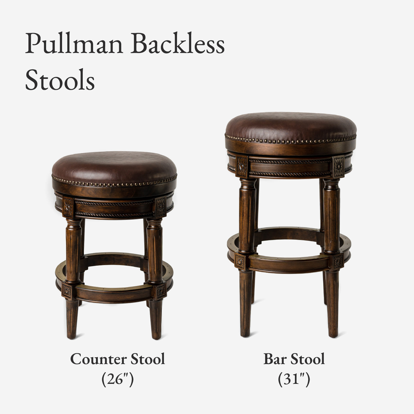 31" Pullman Backless Bar Stool in Dark Walnut Finish with Vintage Brown Vegan Leather in Stools by Maven Lane
