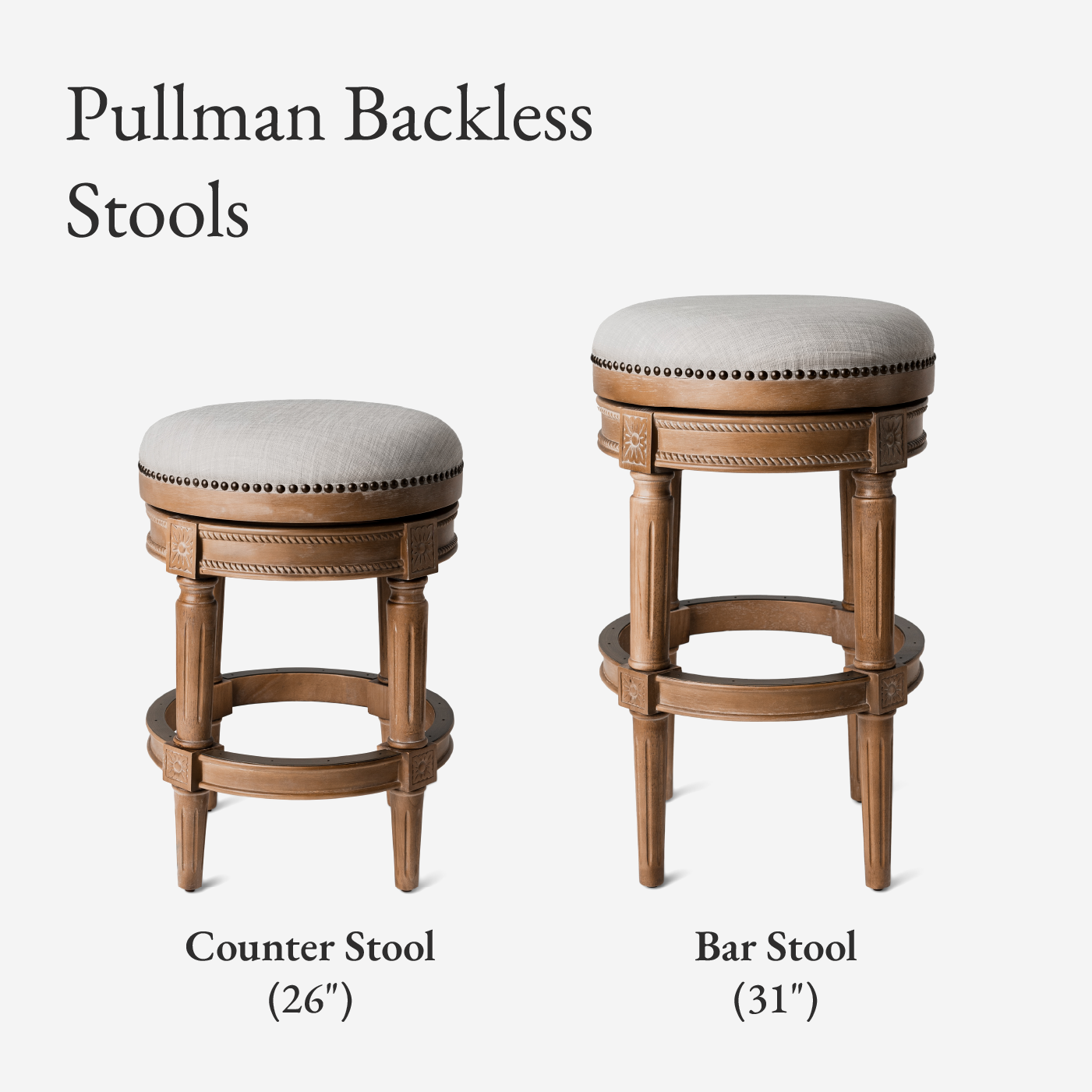 27" Pullman backless swivel counter height kitchen stool - weathered oak finish with sand color fabric upholstery in Stools by Maven Lane