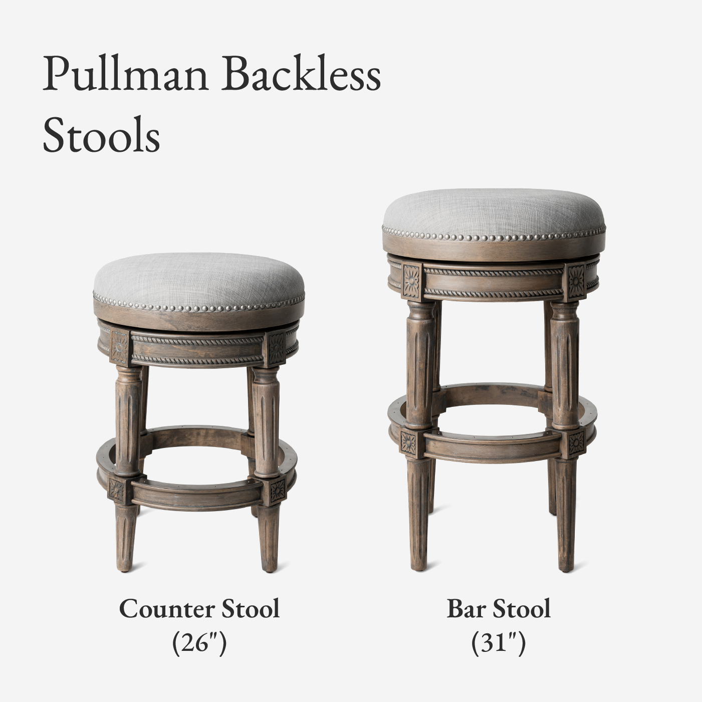 Pullman Backless Swivel Counter Height Kitchen Stool - Reclaimed Oak Finish With Ash Grey Fabric Upholstery in Stools by Maven Lane