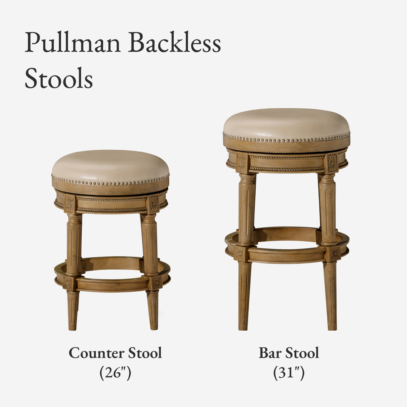Pullman Backless Swivel Counter Height Kitchen Stool - Weathered Oak Finish with Avanti Bone Vegan Leather in Stools by Maven Lane