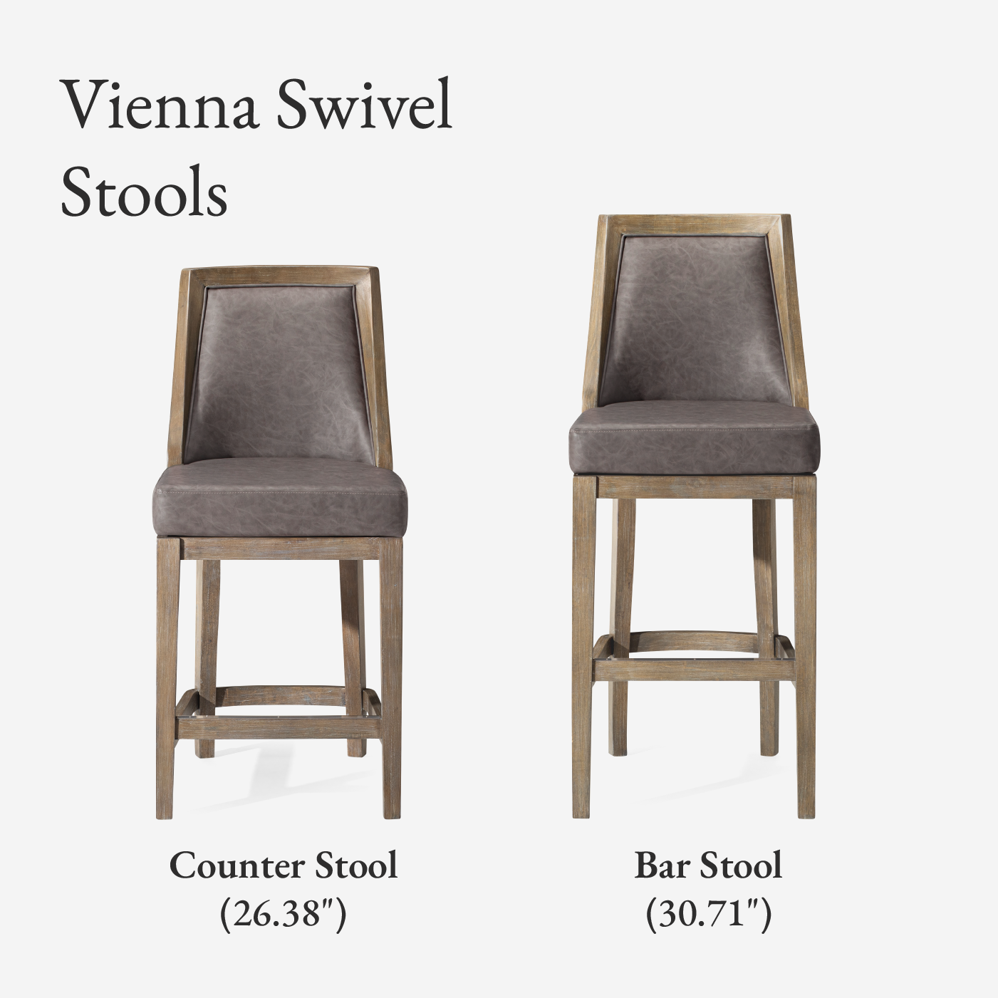 26" Vienna Swivel Counter Stool in Grey Finish with Grey Faux Leather in Stools by Maven Lane