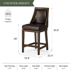 Vienna Swivel Counter Stool in Brown Finish with Brown Faux Leather in Stools by Maven Lane