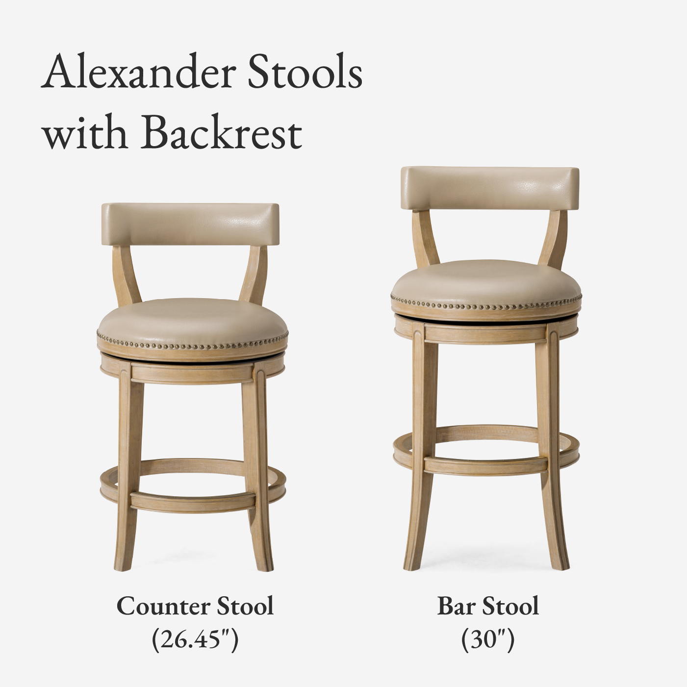 Alexander Swivel Counter Height Kitchen Stool - Weathered Oak Finish with Avanti Bone Vegan Leather in Stools by Maven Lane