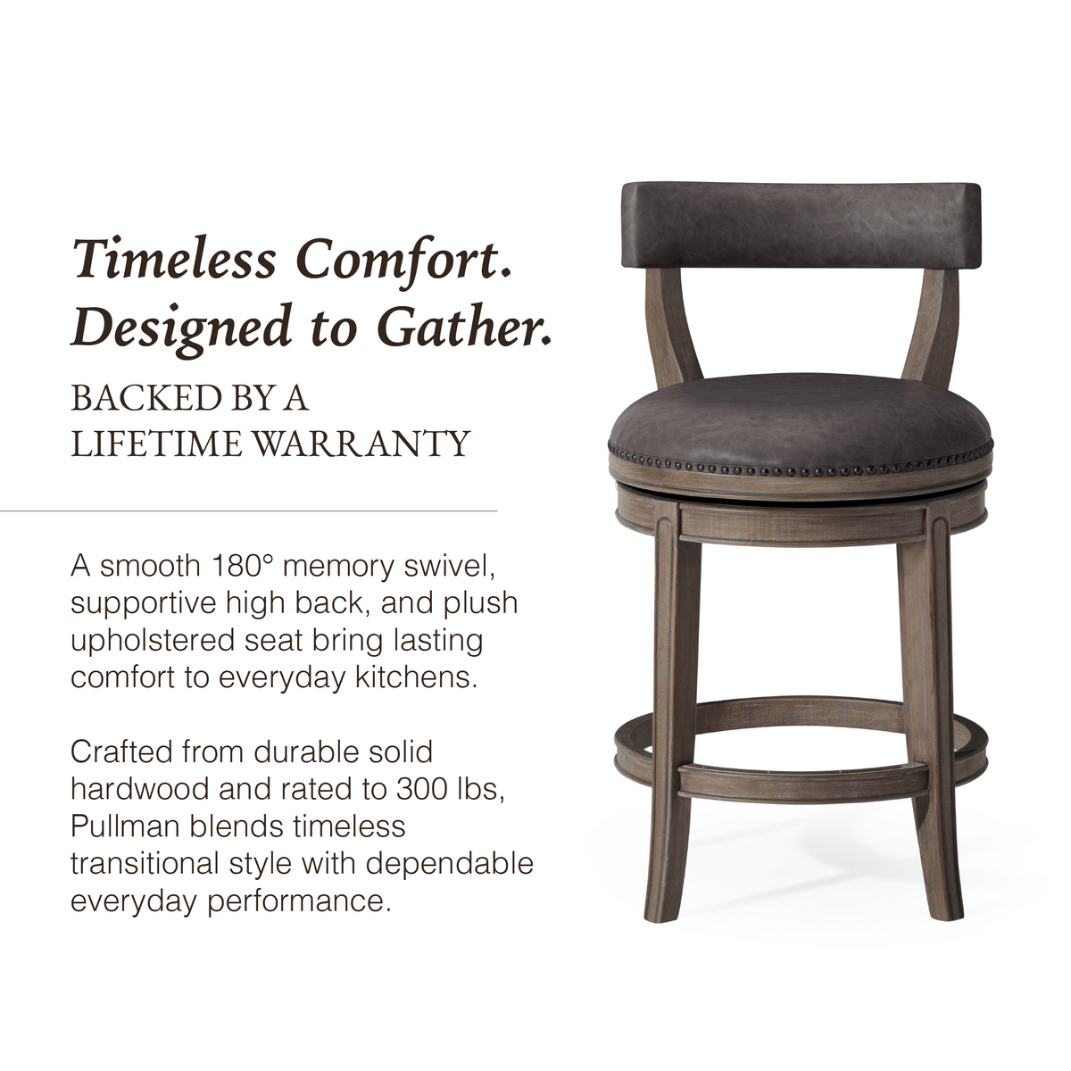 Alexander Counter Stool in Grey Finish with Grey Faux Leather Upholstery in Stools by Maven Lane