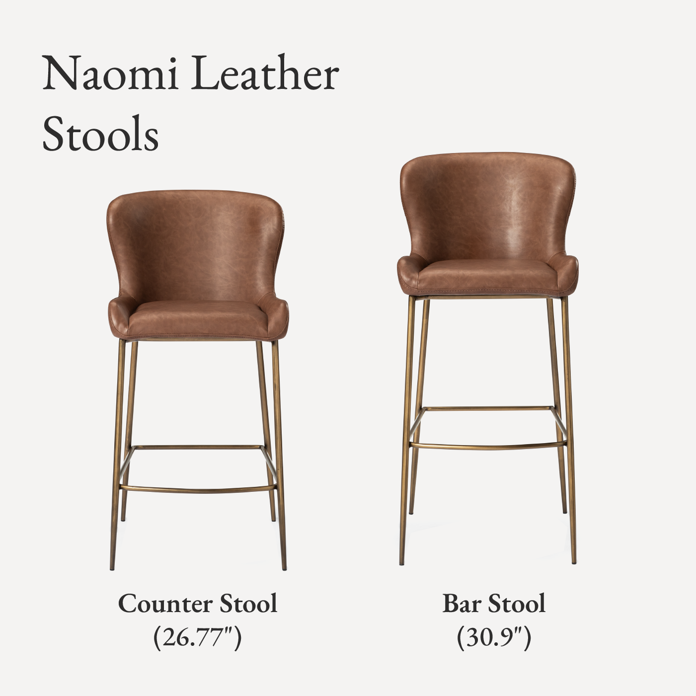 27" Naomi Counter Stool in Antique Brass Finish with Cocoa Brown Vegan Leather Upholstery in Maven Lane by Maven Lane