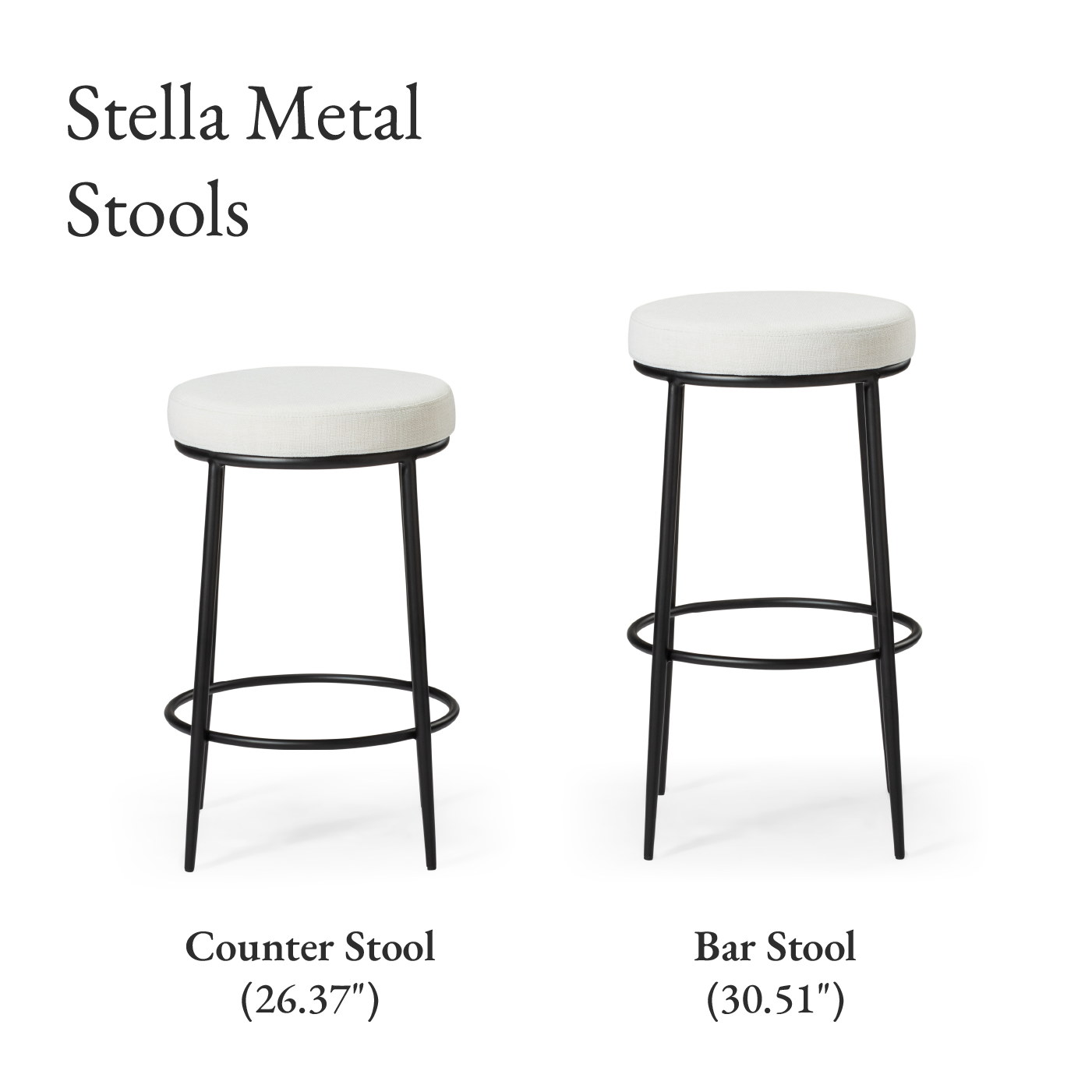 Stella Counter Height Kitchen Stool - Matte Black Finish With Snow White Fabric Upholstery in Stools by Maven Lane
